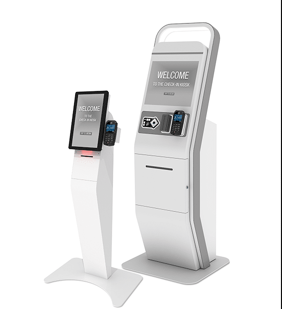 Illustration of a touchscreen kiosk for elderly users