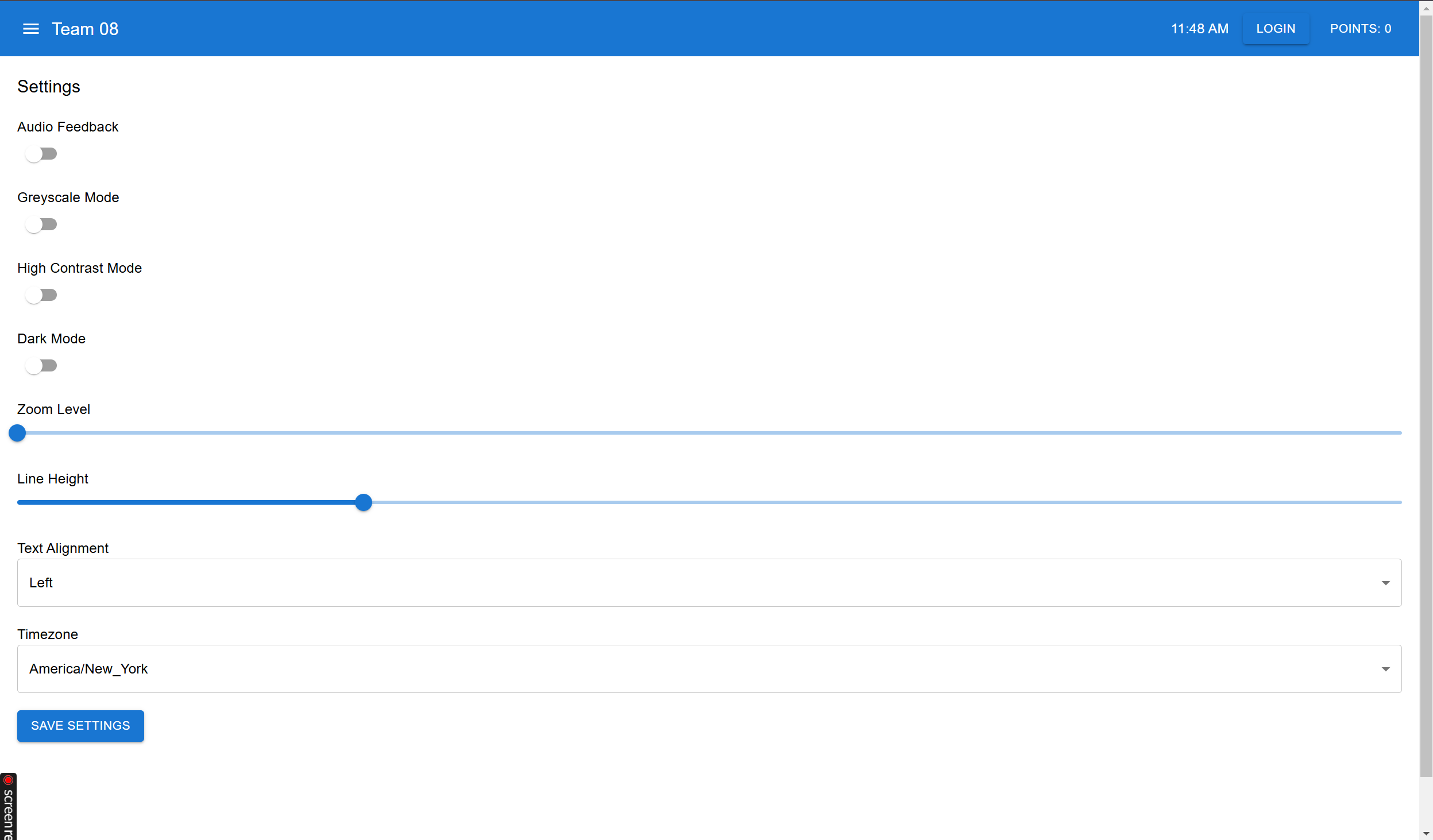 Accessibility Settings Screen